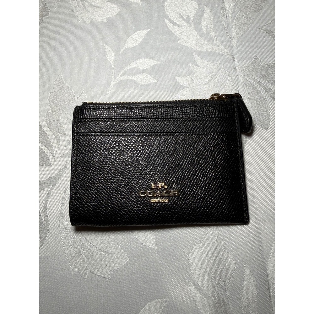 Coach Black Crossgrain Leather Mini Skinny ID Case Wallet Gold Hardware